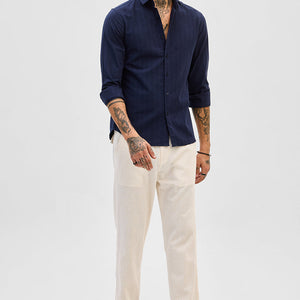 Navy Slim Fit Stripes Shirt