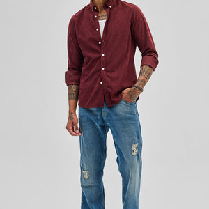 Maroon Slim Fit Corduroy Shirt