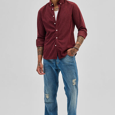 Maroon Slim Fit Corduroy Shirt