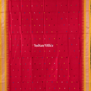 Red Yellow Dolabedi Sambalpuri Bomkai Silk Saree