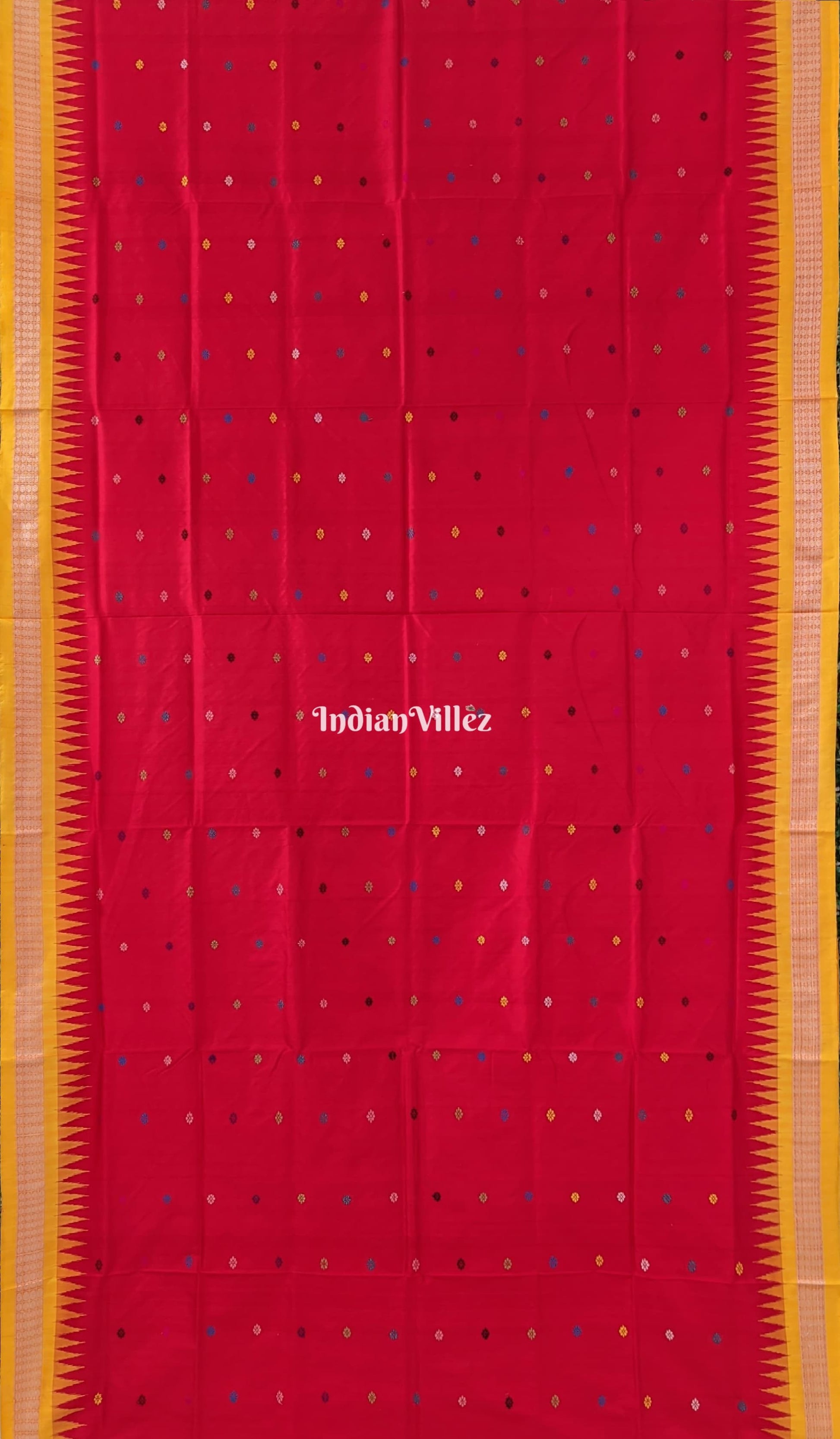 Red Yellow Dolabedi Sambalpuri Bomkai Silk Saree