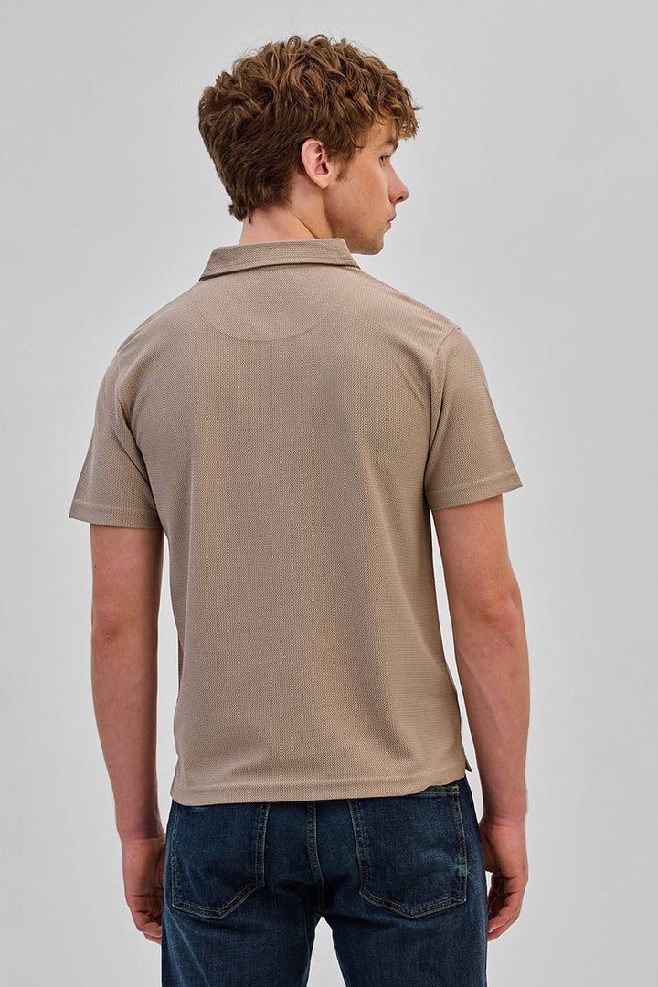 Beige Textured Polo T-Shirt