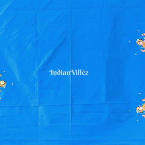 Copper Sulphate Kandarpa Ashwa (Horse) Hand-Painted Pattachitra Saree