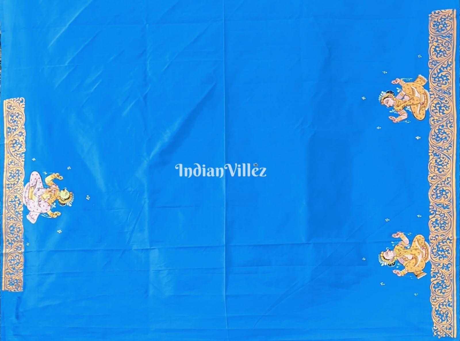 Copper Sulphate Kandarpa Ashwa (Horse) Hand-Painted Pattachitra Saree