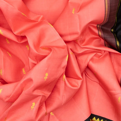 Peach Handloom Kanchipuram Korvai Silk Saree With Floral Buttas