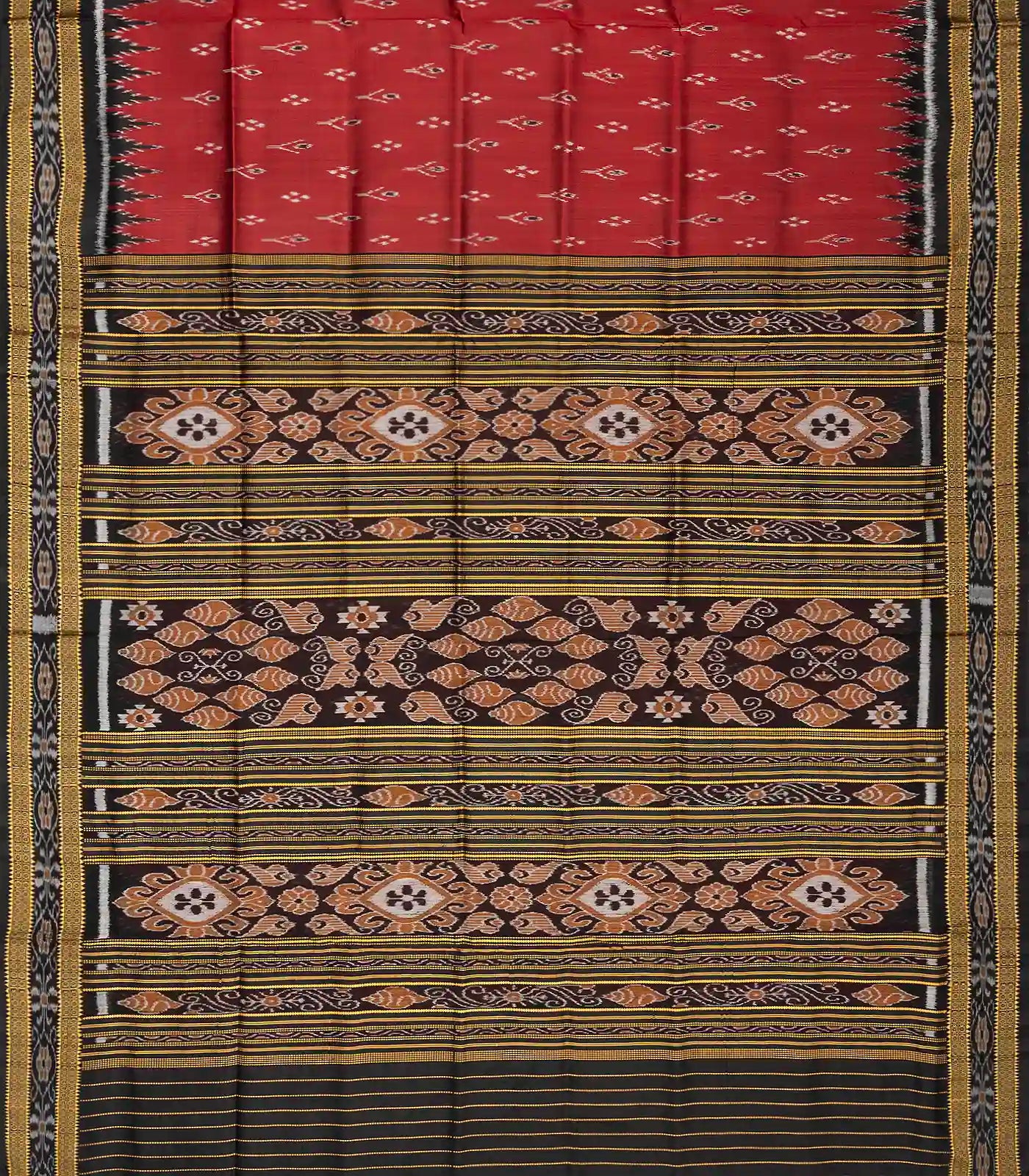 Crimson Handloom Orissa Silk Saree With Tie & Dye Floral Motifs