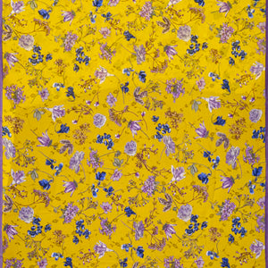 Lemon Yellow Woven Digital Printed Georgette Silk Saree With Floral Motifs