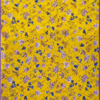 Lemon Yellow Woven Digital Printed Georgette Silk Saree With Floral Motifs