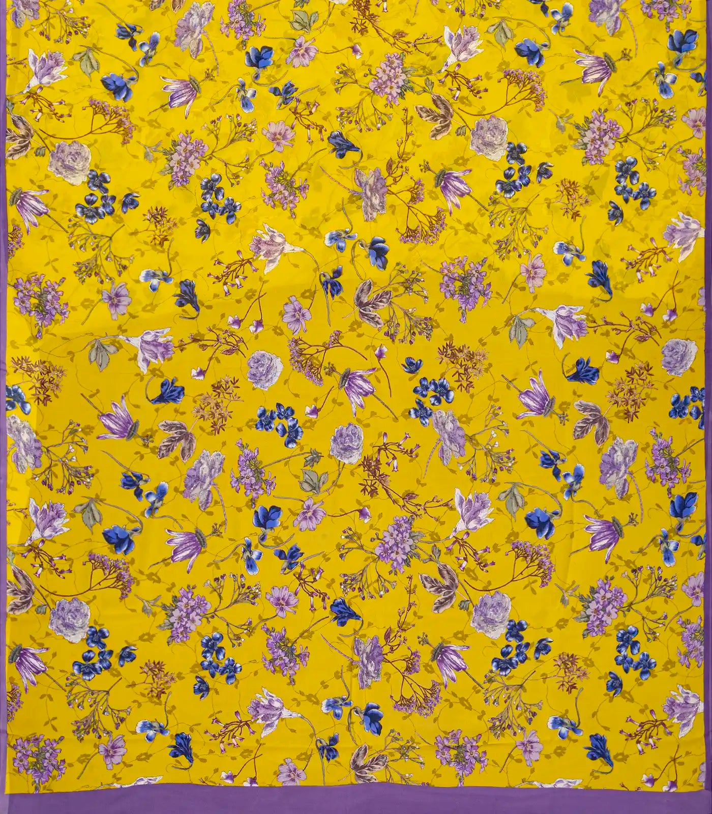 Lemon Yellow Woven Digital Printed Georgette Silk Saree With Floral Motifs