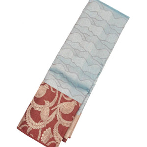 Grey Handloom Kanchipuram Silk Saree With Abstract Stripes