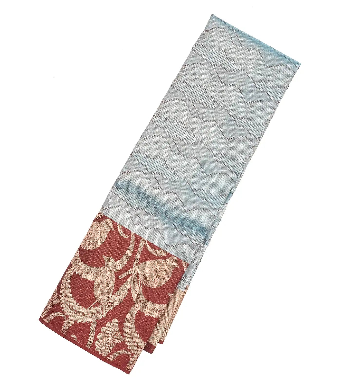 Grey Handloom Kanchipuram Silk Saree With Abstract Stripes