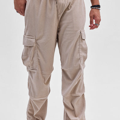 Beige Corduroy Baggy Fit Cargo
