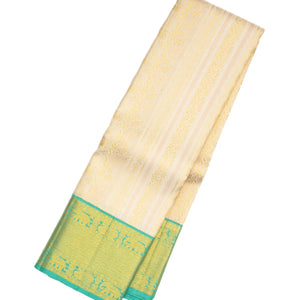 Off White Handloom Kanchipuram Korvai Silk Saree With Floral Stripes