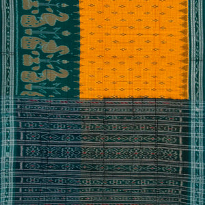 Mustard Handloom Orissa Cotton Saree With Teal Border