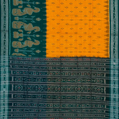 Mustard Handloom Orissa Cotton Saree With Teal Border