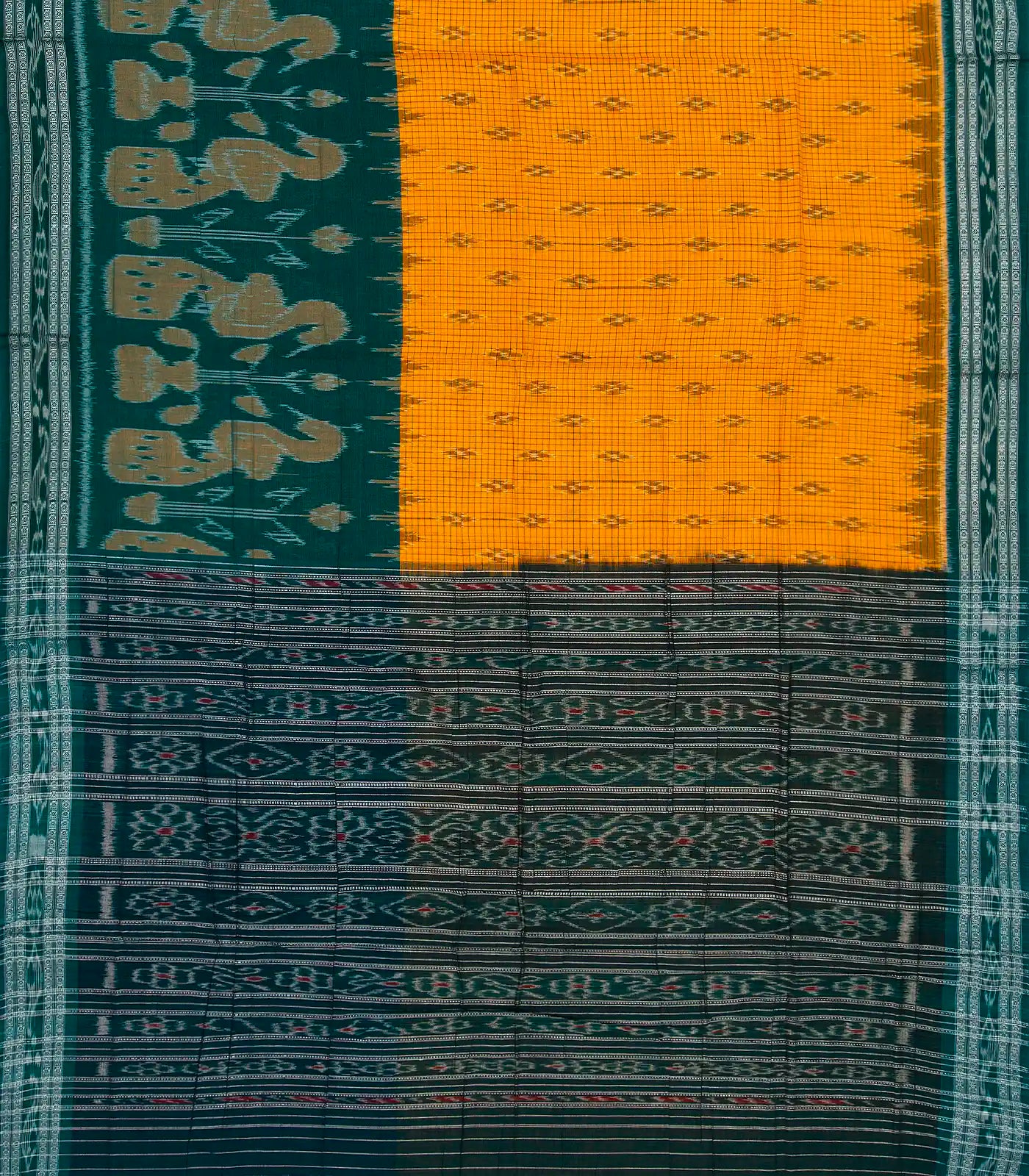 Mustard Handloom Orissa Cotton Saree With Teal Border
