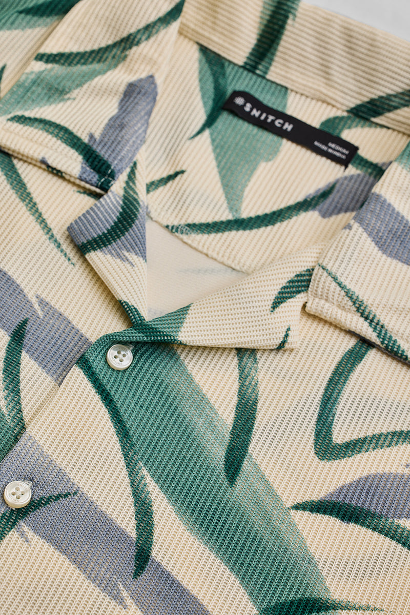 Cream Abstract Box Fit Shirt