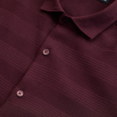 Burgundy Textured Slim Fit Shirt