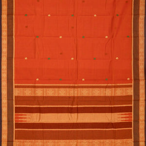 Orange Handloom Kanchi Cotton Saree With Annam Buttas