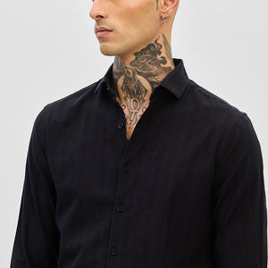 Black Slim Fit Stripes Shirt