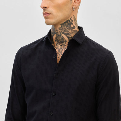 Black Slim Fit Stripes Shirt
