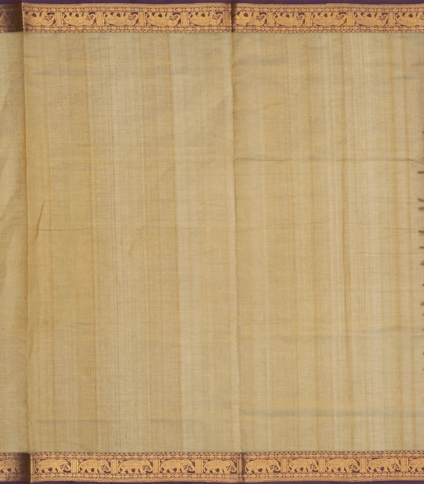 Beige Handloom Silk Cotton Saree With Zari Stripes