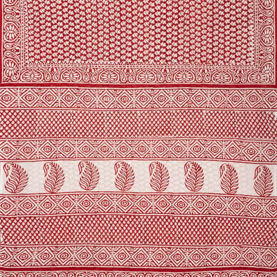 Crimson Woven Jaipur Cotton Saree Printed With White Floral Motifs