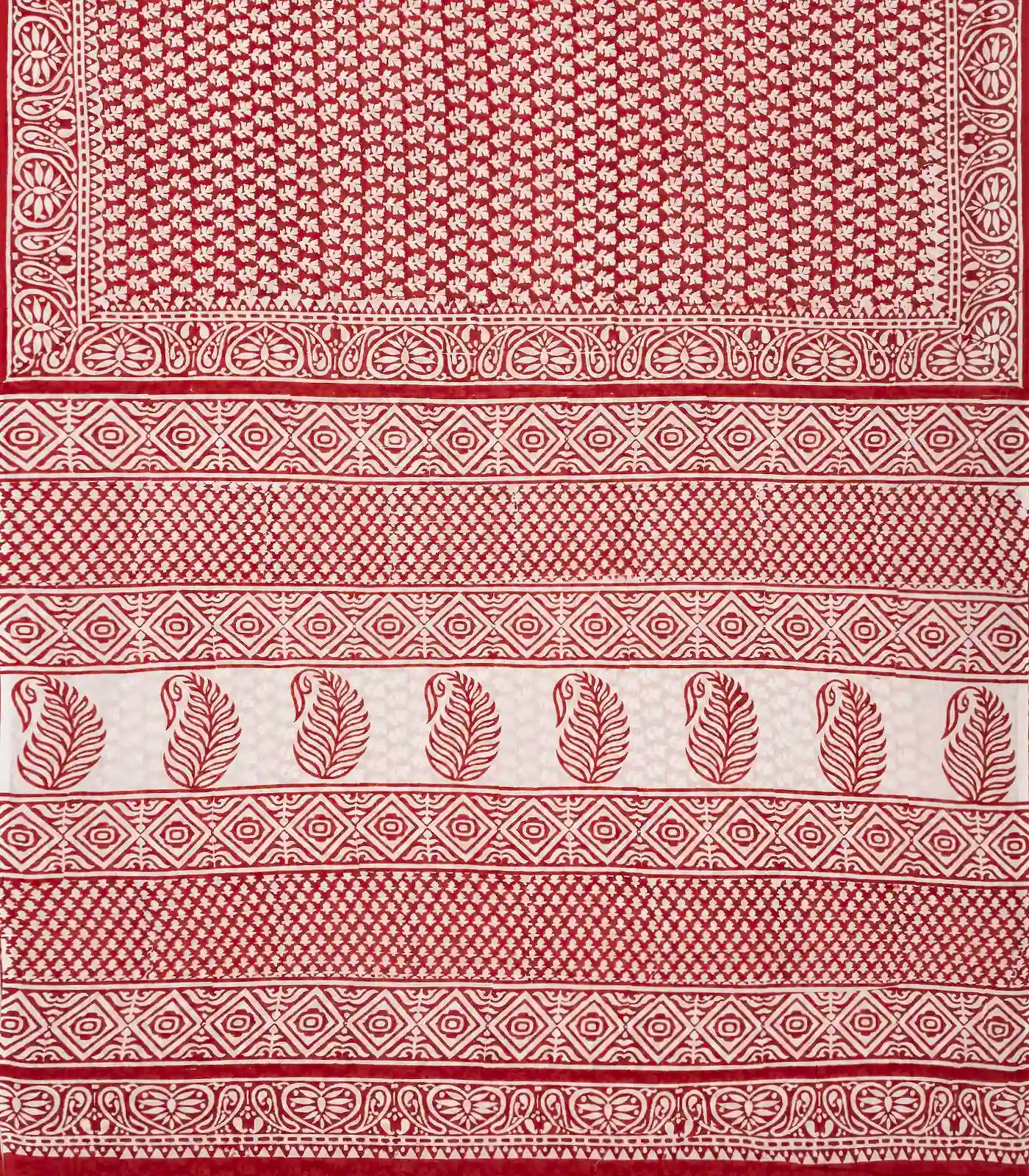 Crimson Woven Jaipur Cotton Saree Printed With White Floral Motifs