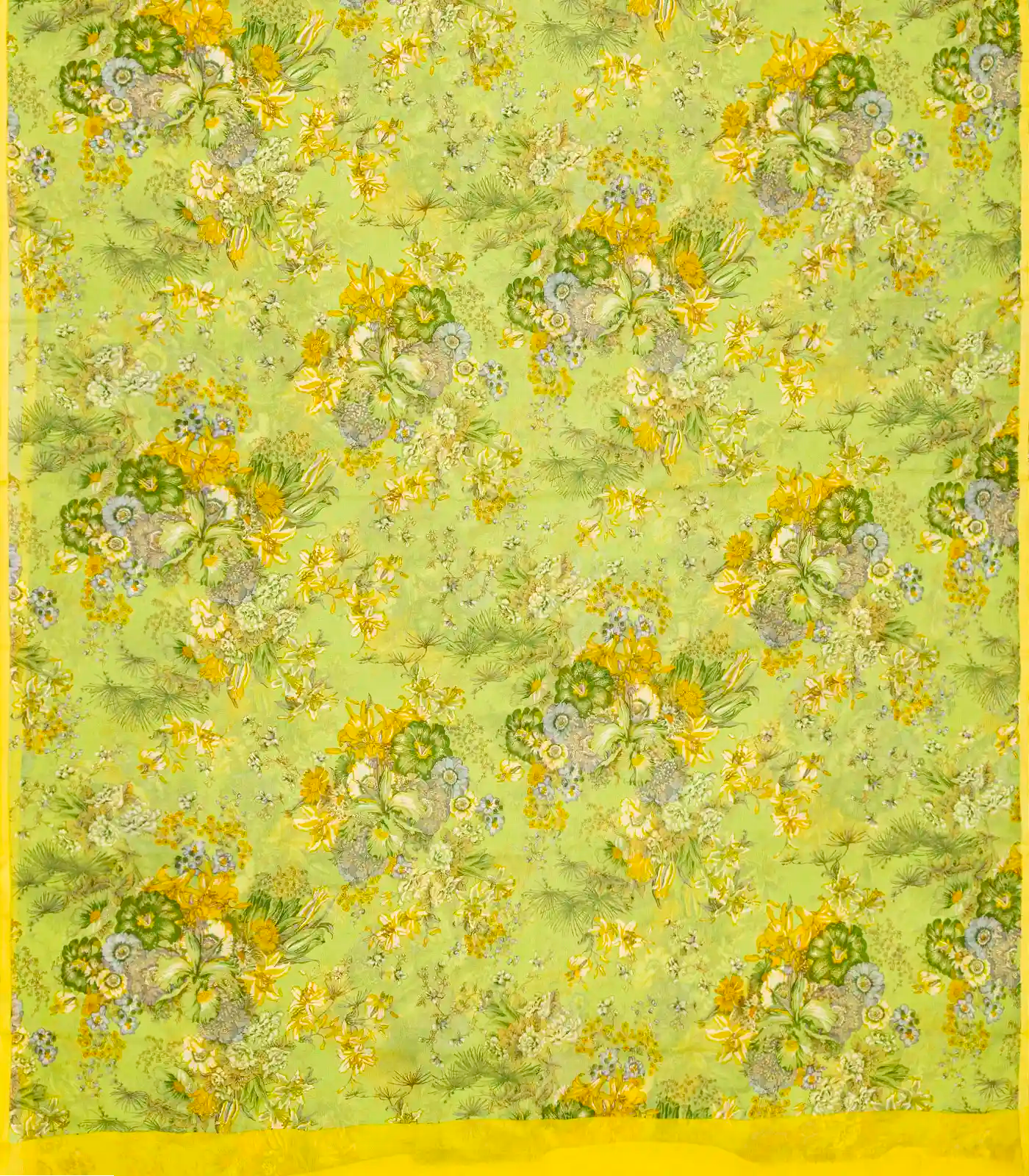 Light Green Woven Digital Printed Chiffon Silk Saree With Floral Motifs