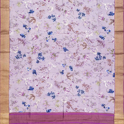 Lavender Handloom Silk Saree With Digital Printed Floral Motifs