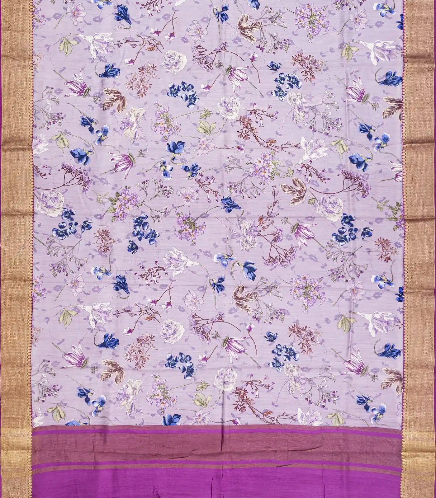 Lavender Handloom Silk Saree With Digital Printed Floral Motifs