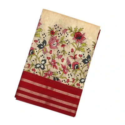 Off White Handloom Chanderi Cotton Saree With Printed Floral Motif