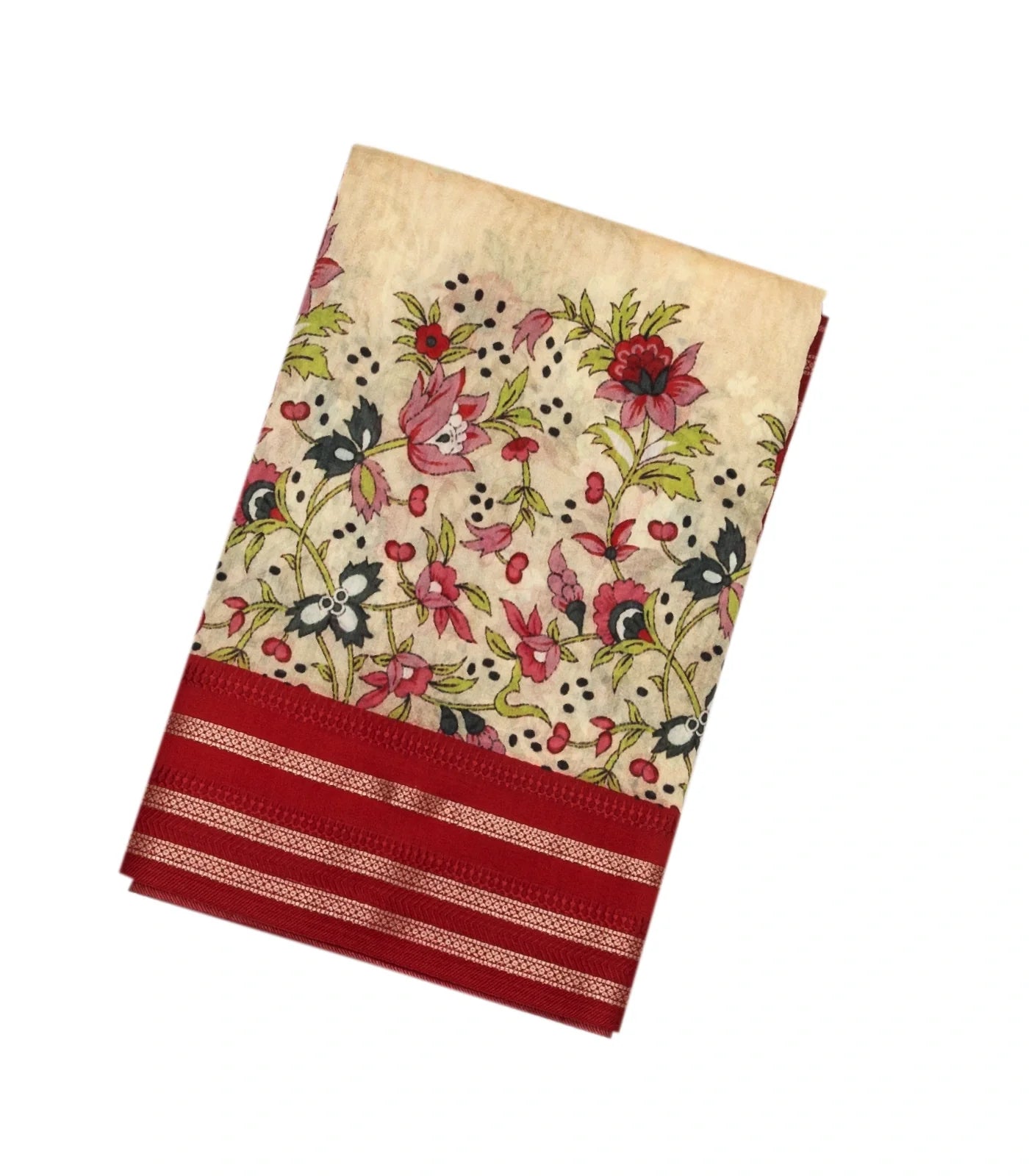 Off White Handloom Chanderi Cotton Saree With Printed Floral Motif