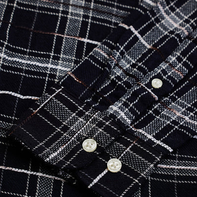 Black Slub Textured Checks Shirt