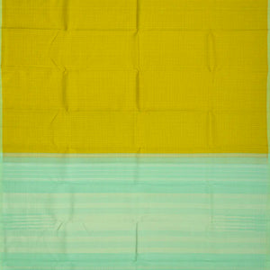 Lime Green Handloom Kanchipuram Silk Saree With Checks