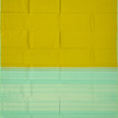 Lime Green Handloom Kanchipuram Silk Saree With Checks