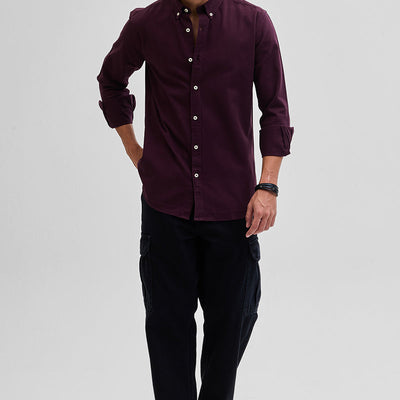 Burgundy Solid Twill Shirt