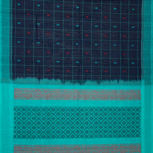 Dark Blue Handloom Rasipuram Cotton Saree With Checks & Buttas