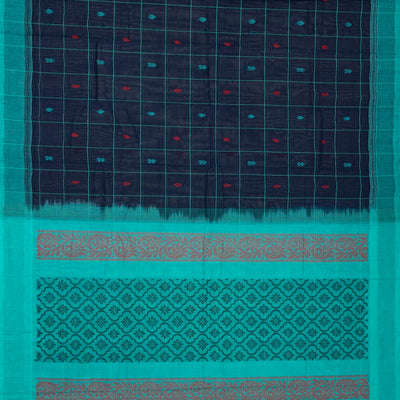 Dark Blue Handloom Rasipuram Cotton Saree With Checks & Buttas