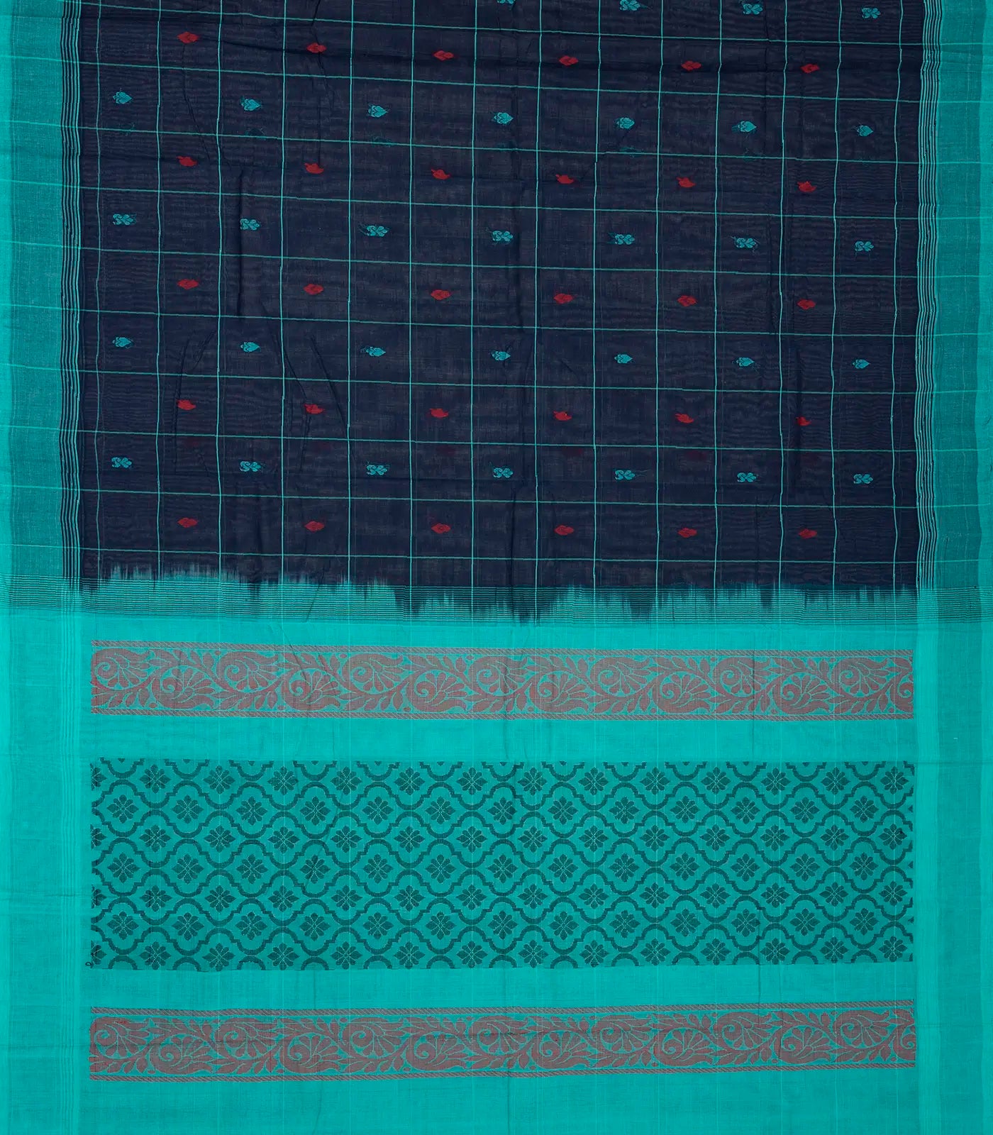 Dark Blue Handloom Rasipuram Cotton Saree With Checks & Buttas