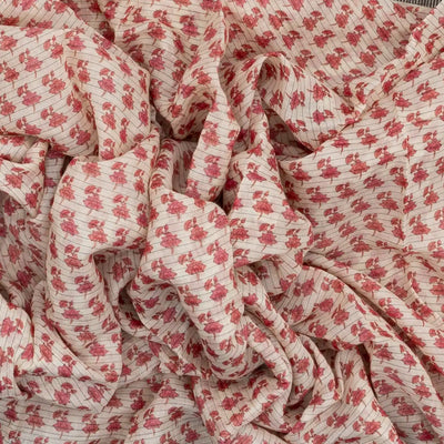 Off White Handloom Chanderi Cotton Saree With Printed Floral Motifs