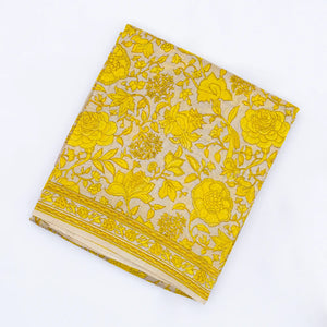 Taupe Handloom Chanderi Cotton Saree With Printed Yellow Floral Motifs