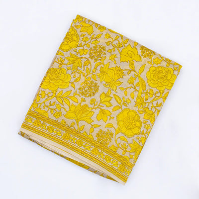 Taupe Handloom Chanderi Cotton Saree With Printed Yellow Floral Motifs