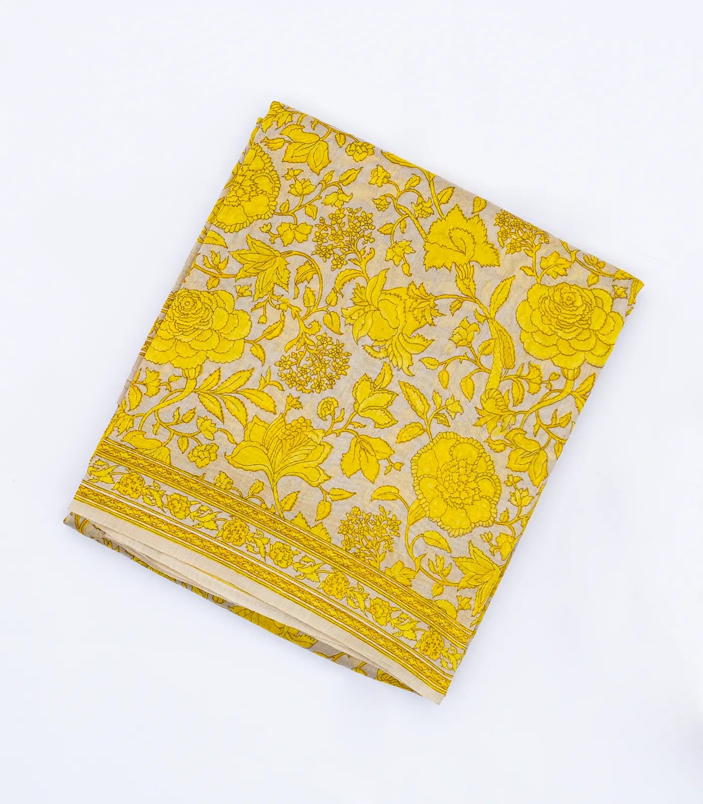 Taupe Handloom Chanderi Cotton Saree With Printed Yellow Floral Motifs
