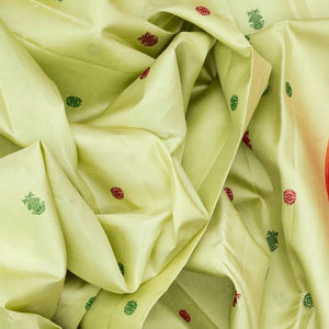 Mint Green Handloom Kanchipuram Korvai Silk Saree With Gandaberunda Buttas