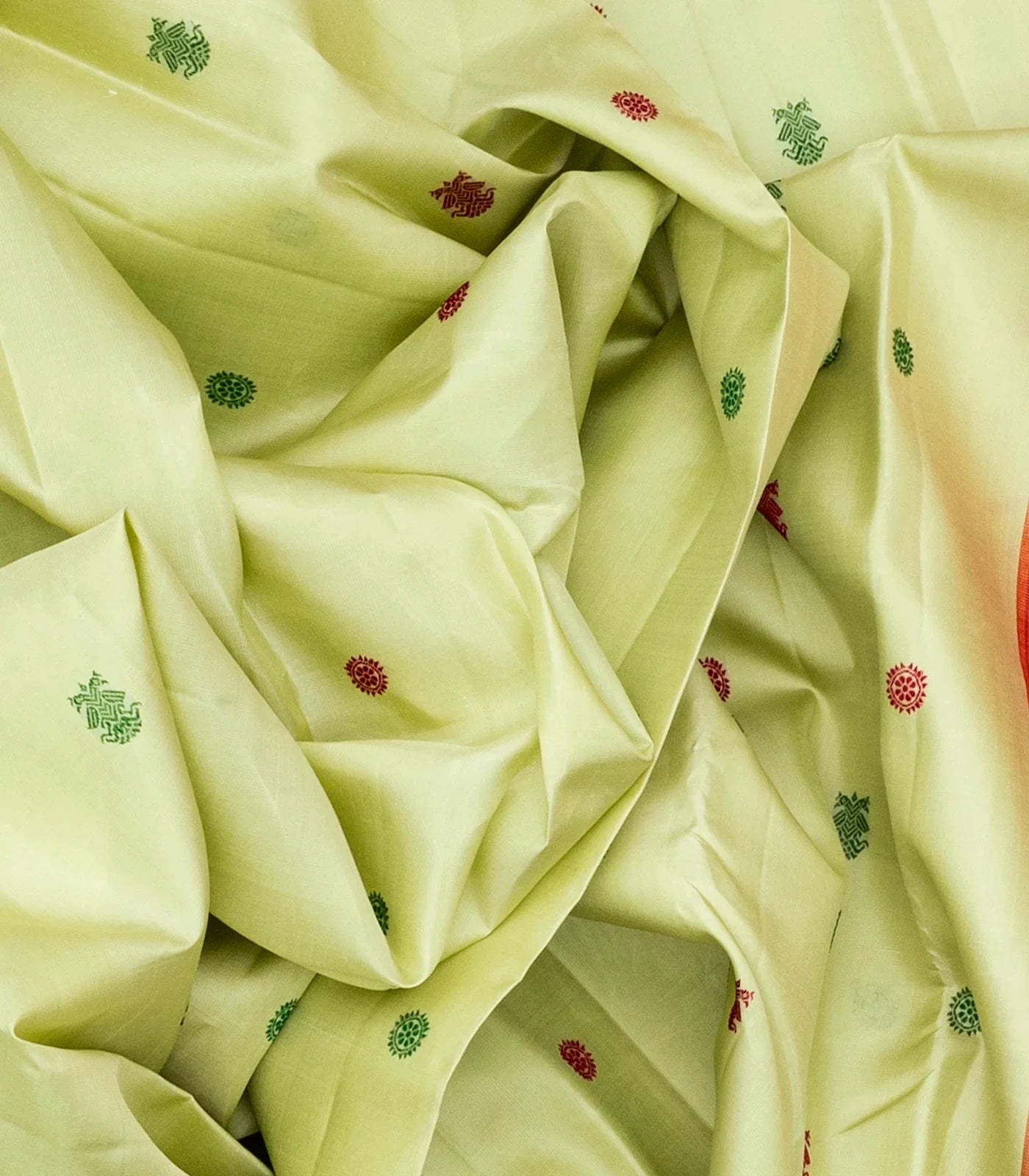 Mint Green Handloom Kanchipuram Korvai Silk Saree With Gandaberunda Buttas