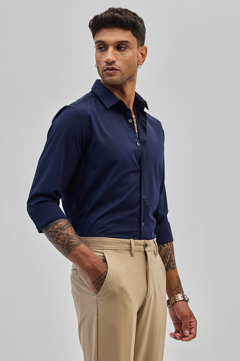 Dark Blue Slim Fit Stretch Shirt