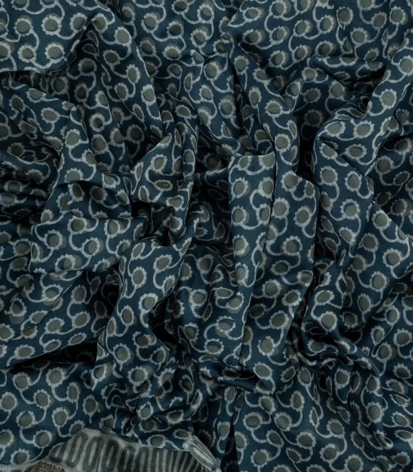 Navy Blue Woven Jaipur Cotton Saree With Printed Floral Motifs