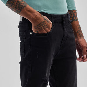 Black Distressed Slim Fit Jeans