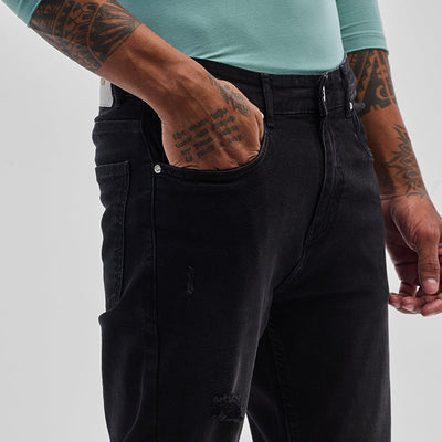 Black Distressed Slim Fit Jeans